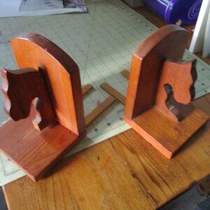 Set of Vintage hand made wooden  horse head bookends